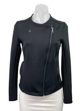 Joy Lab Women's Black Asymmetric Zip Long sleeve Moto Biker Coat Jacket Size XS